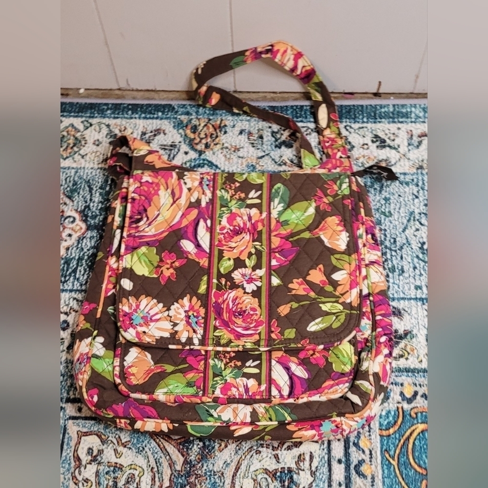 Vera Bradley Retired English Rose Mailbag Crossbody Brown Pink Floral